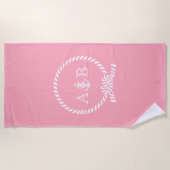 ピンクロープ及びいかり モノグラムの ビーチタオル (正面)