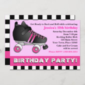 ピンクローラースケートの誕生日パーティー 招待状 (正面/裏面)