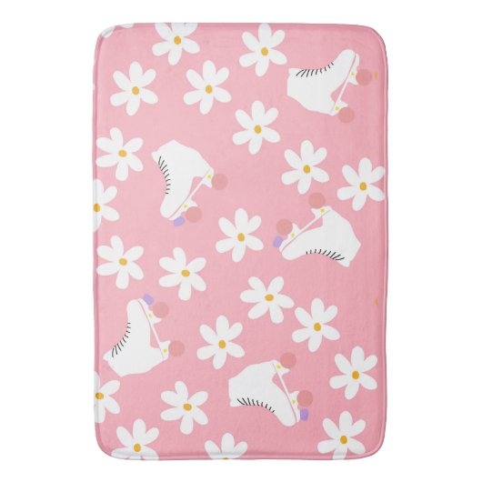 ピンクローラースケートフローラガールスケーターギフト バスマット (正面縦)