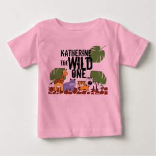 ピンクワイパーソナライズされたルドワンサファリファースト誕生日 ベビーTシャツ