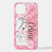ピンクワイヤフェンシングの背景/編集可能な写真/名前 iPhoneケース (裏面)