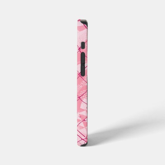 ピンクワイヤフェンシングの背景/編集可能な写真/名前 iPhoneケース (左側面)