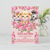ピンクワイルドと3歳の女の子の誕生日パーティー 招待状 (スタンド正面)