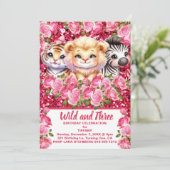 ピンクワイルドと3歳の女の子の誕生日パーティー 招待状 (スタンド正面)