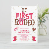 ピンクワイルドウエスト女性のカーボーイ1st誕生日パーティー 招待状 (スタンド正面)