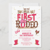 ピンクワイルドウエスト女性のカーボーイ1st誕生日パーティー 招待状 (正面)