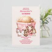 ピンクワイルドウエスト女性のカーボーイ1st誕生日パーティー 招待状 (スタンド正面)