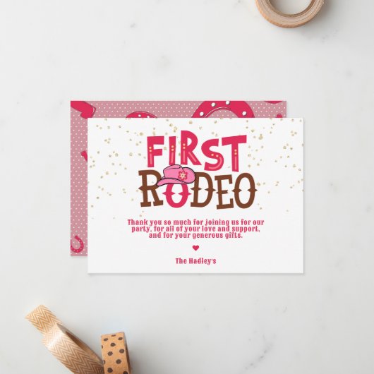 ピンクワイルドウエスト女性のカーボーイ1st サンキュー誕生日 ノートカード (正面/裏面インサイチュ)
