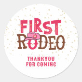 ピンクワイルドウエスト女性のカーボーイ1st サンキュー誕生日 ラウンドシール (正面)