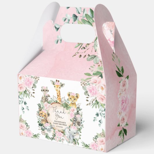 ピンクワイルドジャングルサファリアニマルベビーガールシャワー フェイバーボックス (正面)