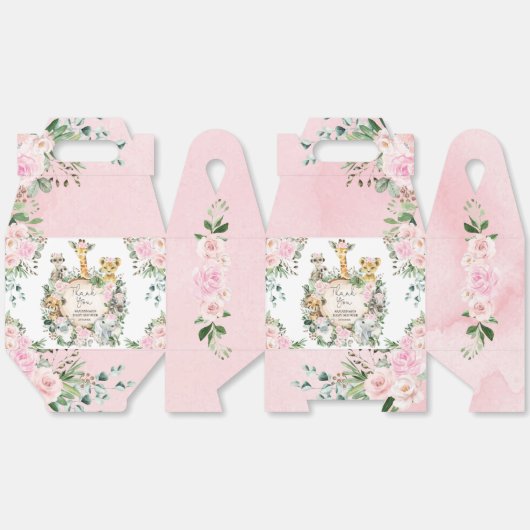 ピンクワイルドジャングルサファリアニマルベビーガールシャワー フェイバーボックス (見開き)
