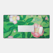 ピンクワイルドドッグバラローザカニナ&シークレットガーデン デスクマット (キーボード&マウス)