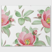 ピンクワイルドバラウォーターカラーフローラ ラッピングペーパー (フラット)