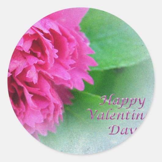 ピンクワイルドバラハッピーバレンタインデー ラウンドシール (正面)