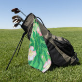 ピンクワイルドバラフラワーズ&グリーン葉イラストレーション ゴルフタオル (グリーン)