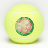 ピンクワイルドバラフラワーズ&グリーン葉イラストレーション テニスボール (裏面)