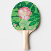 ピンクワイルドバラフラワーズ&グリーン葉イラストレーション 卓球ラケット (正面)