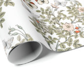 ピンクワイルドバラフラワーバタフライフローラヴィンテージ ラッピングペーパー (ロールコーナー)