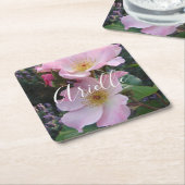 ピンクワイルドバラフラワーフローラフォト赤面ピンク スクエアペーパーコースター (アングル)