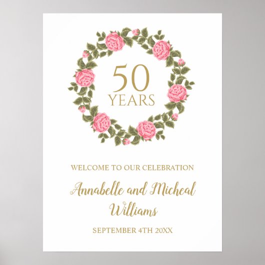 ピンクワイルドバラリース50結婚th's Welcome ポスター (正面)
