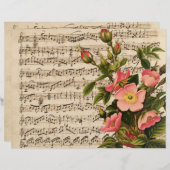 ピンクワイルドバラヴィンテージシート音楽スクラップブック (正面/裏面)