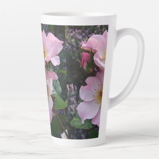 ピンクワイルドバラ花フローラフォトムマザーズデイ カフェラテマグ (右)