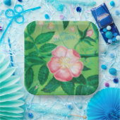 ピンクワイルドバラ開花イラストレーション ペーパープレート (パーティー)