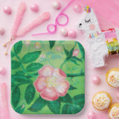 ピンクワイルドバラ開花イラストレーション ペーパープレート (パーティー)