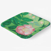 ピンクワイルドバラ開花イラストレーション ペーパープレート (傾斜あり)