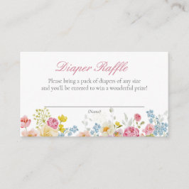 ピンクワイルドフラワーおむつラッフルチケット エンクロージャーカード