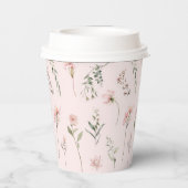 ピンクワイルドフラワーとセージ緑のパーティー 紙コップ (裏面)