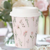 ピンクワイルドフラワーとセージ緑のパーティー 紙コップ