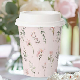 ピンクワイルドフラワーとセージ緑のパーティー 紙コップ