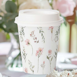 ピンクワイルドフラワーとセージ緑のパーティー 紙コップ