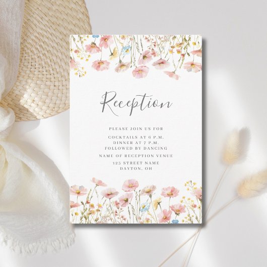 ピンクワイルドフラワーウェディングレセプションカード エンクロージャーカード