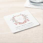 ピンクワイルドフラワーウォーターカラークレストブライダルシャワー スクエアペーパーコースター (アングル)