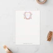 ピンクワイルドフラワーウォーターカラークレストブライダルシャワー ノートカード (正面/裏面インサイチュ)