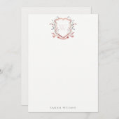 ピンクワイルドフラワーウォーターカラークレストブライダルシャワー ノートカード (正面/裏面)