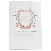 ピンクワイルドフラワーウォーターカラークレストブライダルシャワー ミディアムペーパーバッグ (正面)