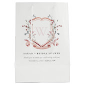 ピンクワイルドフラワーウォーターカラークレストブライダルシャワー ミディアムペーパーバッグ (裏面)