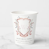 ピンクワイルドフラワーウォーターカラークレストブライダルシャワー 紙コップ (正面)