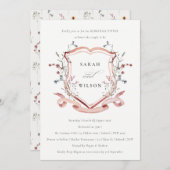 ピンクワイルドフラワーウォーターカラークレストリハーサルディナー 招待状 (正面/裏面)