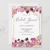 ピンクワイルドフラワーウォーターブライダルシャワー 招待状 (正面)