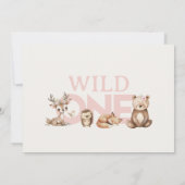 ピンクワイルドフラワーウッドランドワイルドワン誕生日 招待状 (裏面)