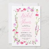 ピンクワイルドフラワーエレガントフェミニンブライダルシャワー 招待状 (正面)