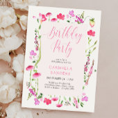 ピンクワイルドフラワーエレガントフェミニン誕生日パーティー 招待状