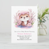 ピンクワイルドフラワーオッターアドベンチャーガールベビーシャワー 招待状 (スタンド正面)