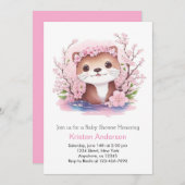 ピンクワイルドフラワーオッターアドベンチャーガールベビーシャワー 招待状 (正面/裏面)