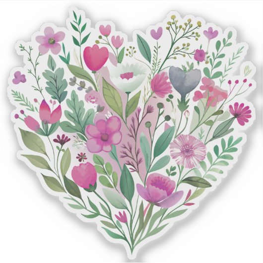 ピンクワイルドフラワーカスタムハートカットビニールシール シール (正面)