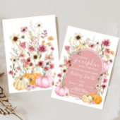 ピンクワイルドフラワーカボチャ赤ちゃんシャワー 招待状